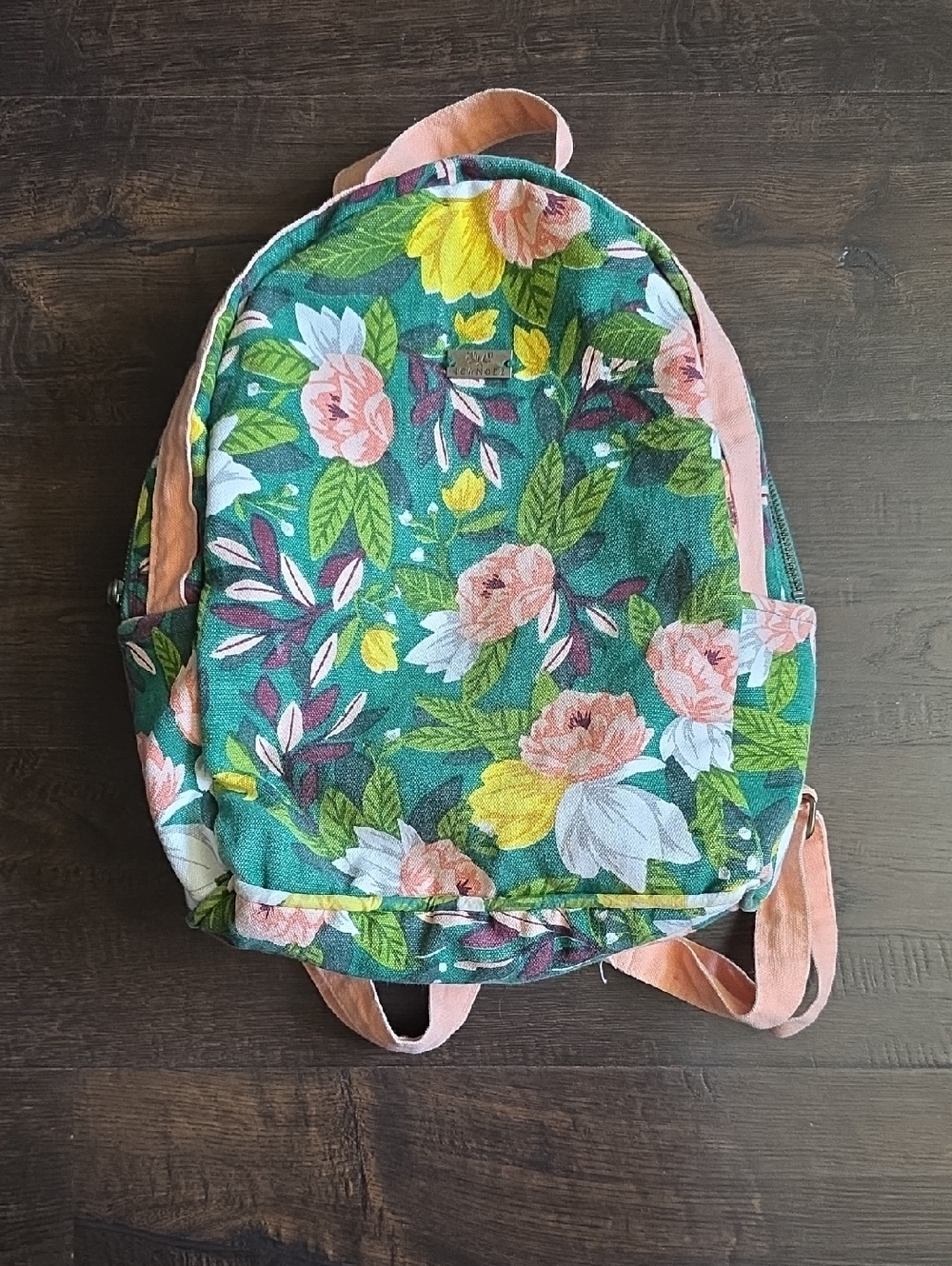 Floral Green Backpack with Pink Accents